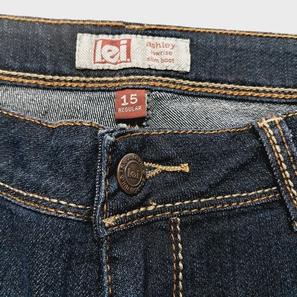 LEI Bootcut Jeans 15 Jr Plus Dark Denim Ashley Low rise Flare Indigo Vtg Y2k - Picture 7 of 11